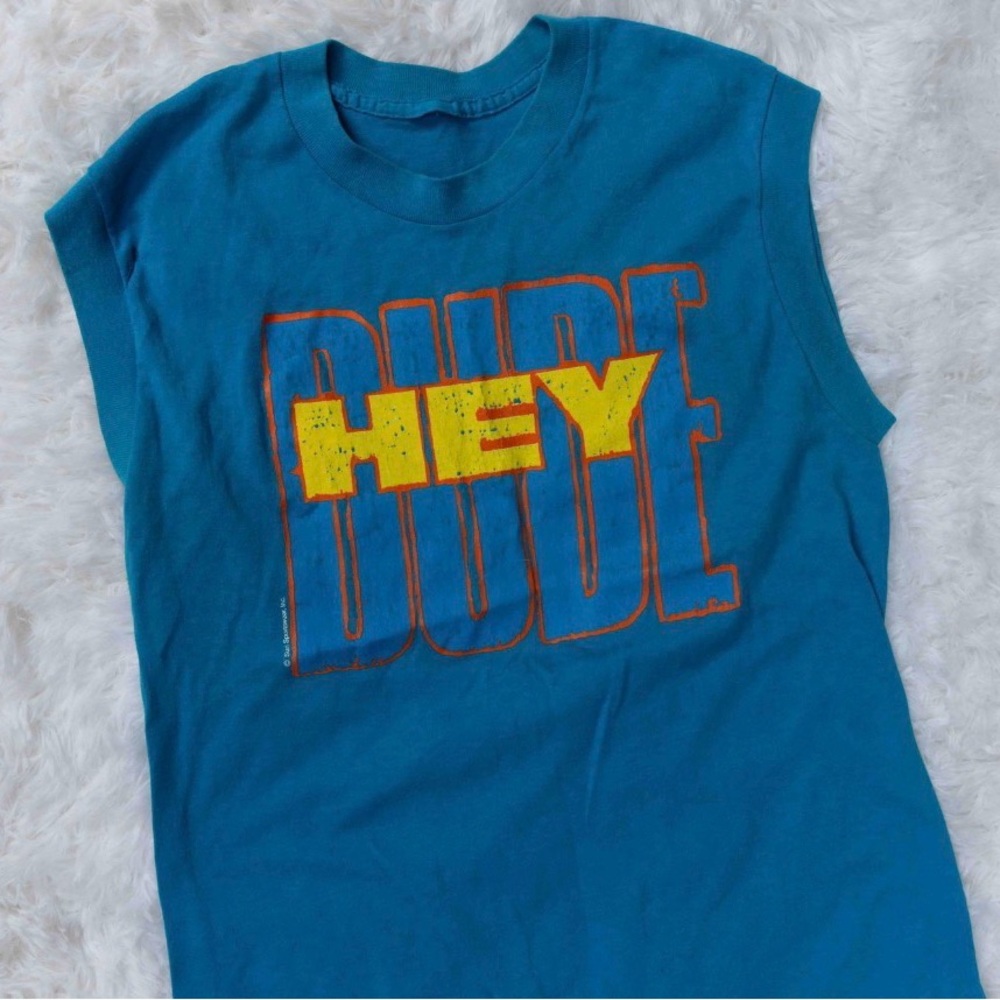 Vintage 80’s Hey Dude Sleeveless Blue Shirt